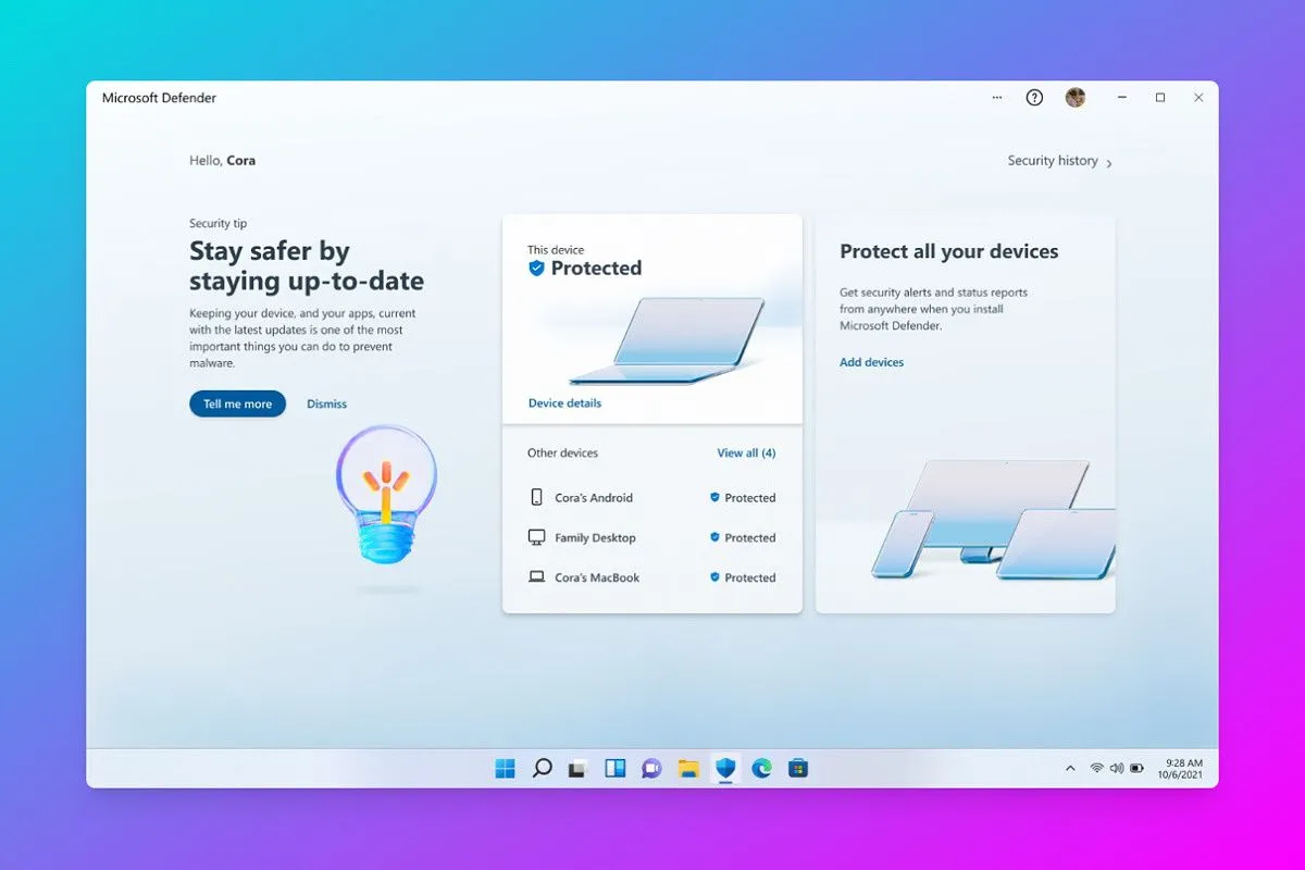 Giao diện Microsoft Defender Antivirus, một giải pháp bảo mật tích hợp trên Windows