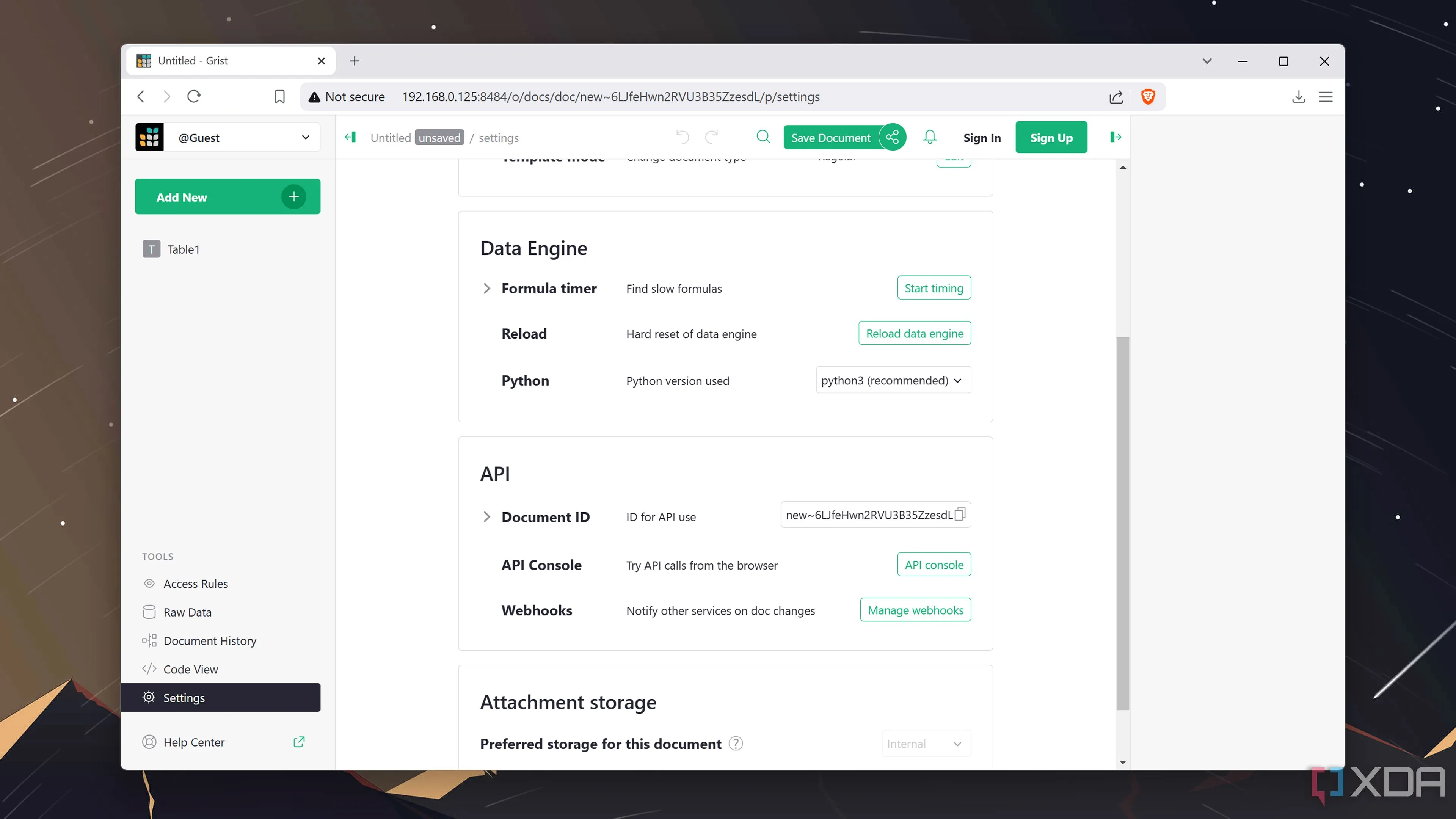 Giao diện người dùng web của phần mềm Grist