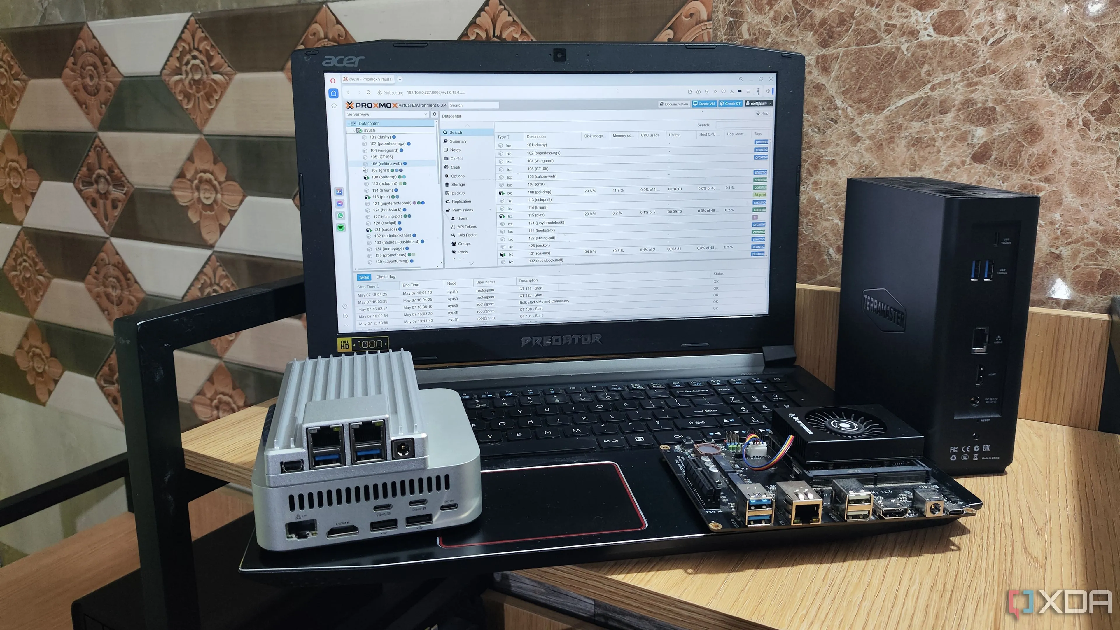 Giao diện quản lý Proxmox VE trên trình duyệt web của laptop