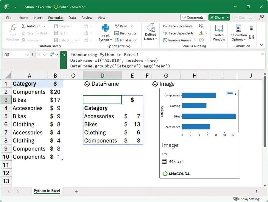 Giao diện tích hợp Python trong Microsoft Excel, minh họa quy trình làm sạch dữ liệu khách hàng.