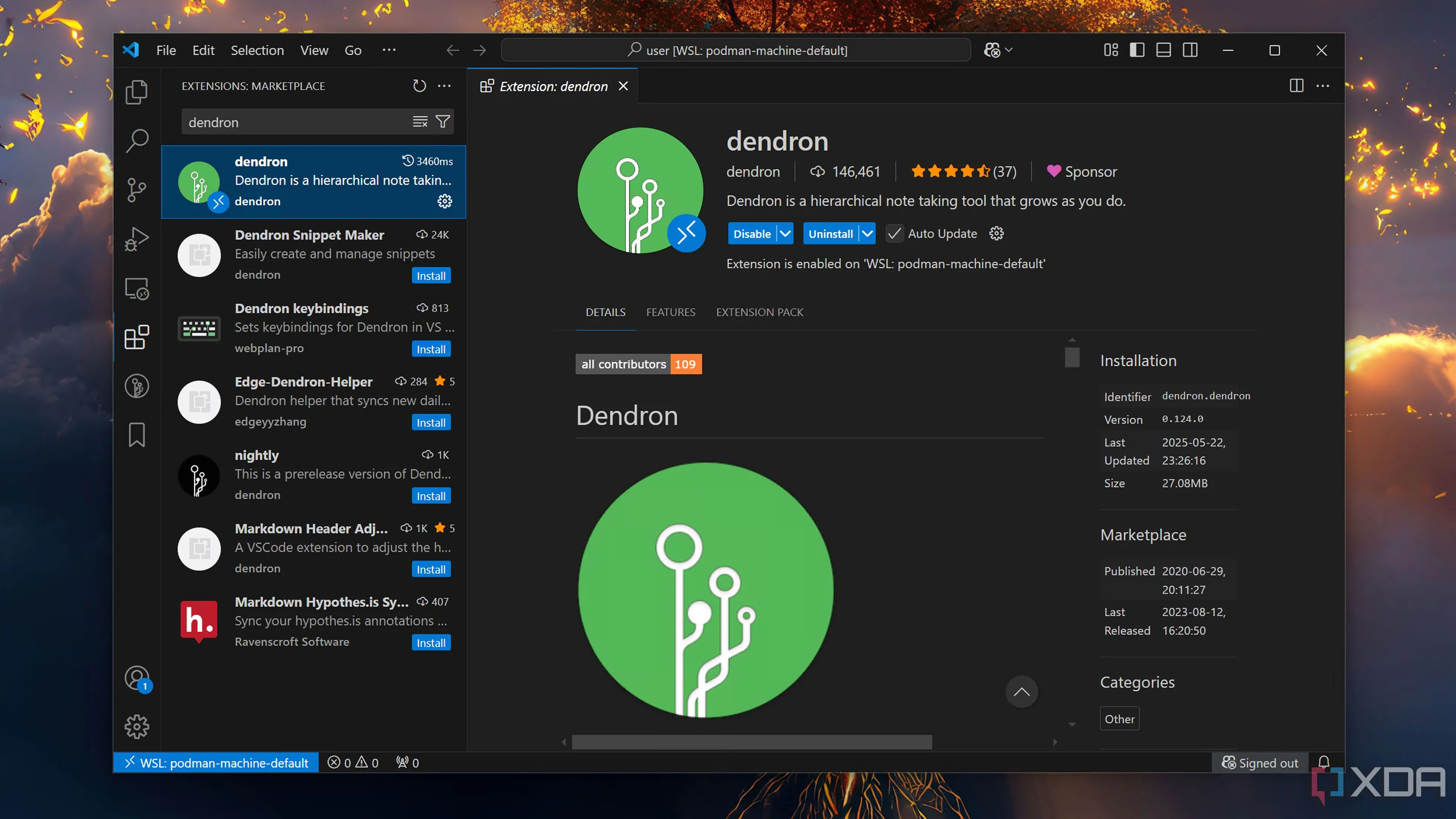 Giao diện tiện ích Dendron cho phép ghi chú và quản lý kiến thức trong VS Code