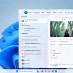 Giao diện tìm kiếm ngữ cảnh AI mới trên thanh tác vụ Windows 11 hiển thị kết quả tìm kiếm hình ảnh và tài liệu liên quan đến cụm từ mô tả.