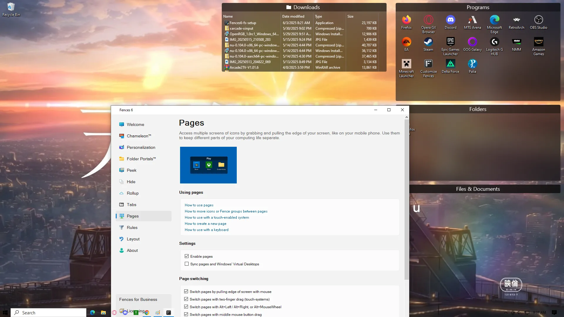 Giao diện tính năng Pages của Fences cho phép tạo nhiều trang desktop ảo
