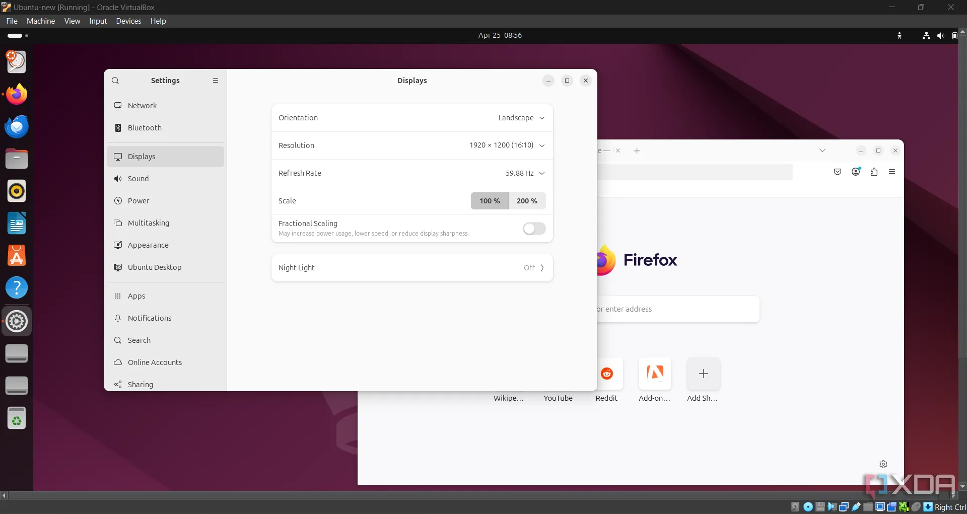Giao diện Ubuntu chạy trên máy ảo VirtualBox trên nền Windows 11