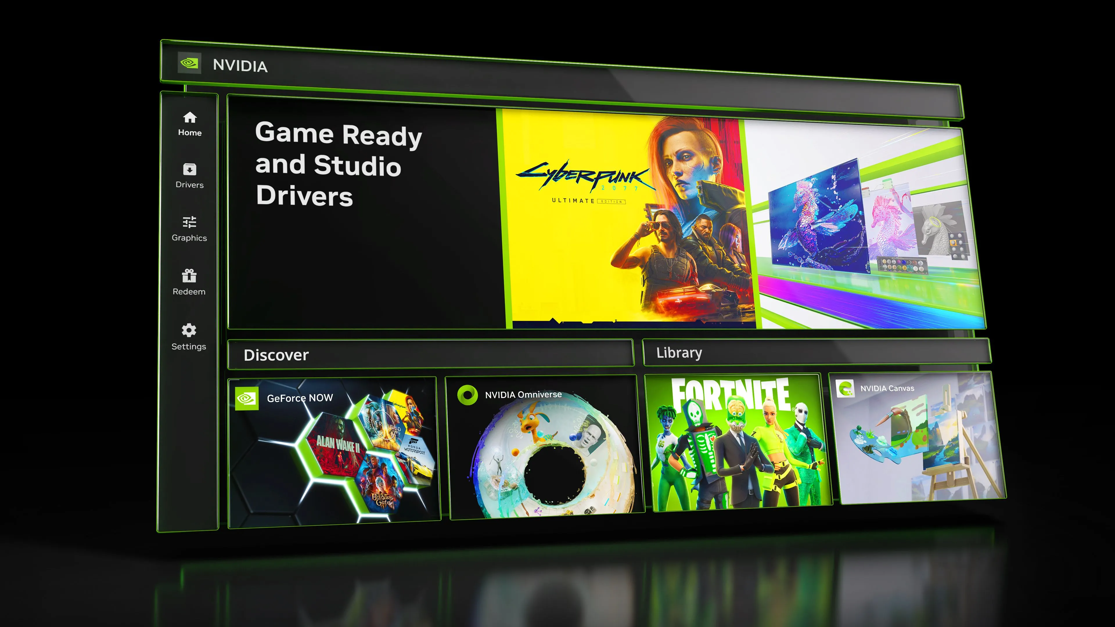 Giao diện ứng dụng Nvidia, nơi người dùng có thể quản lý và cập nhật driver.