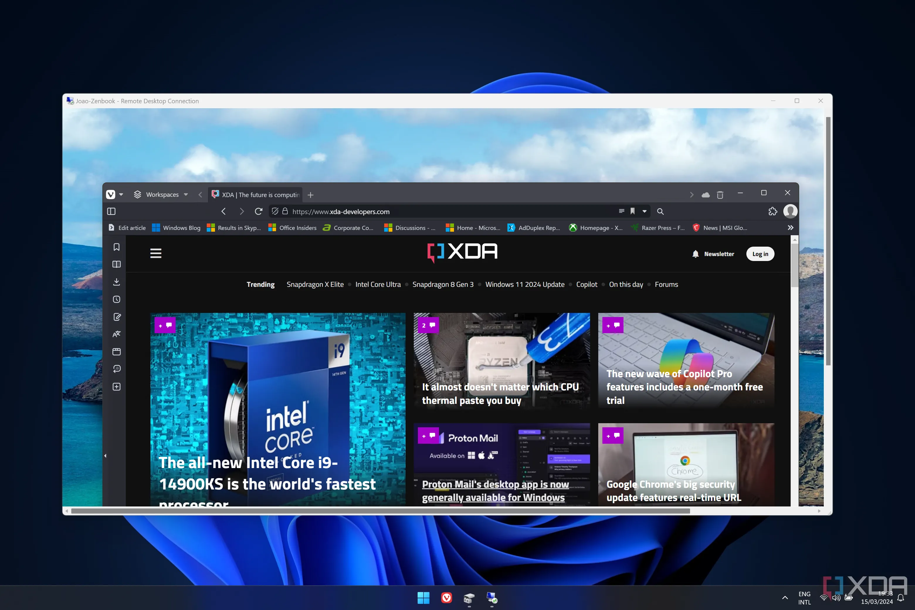 Giao diện ứng dụng Remote Desktop trên Windows 11 đang kết nối máy tính từ xa