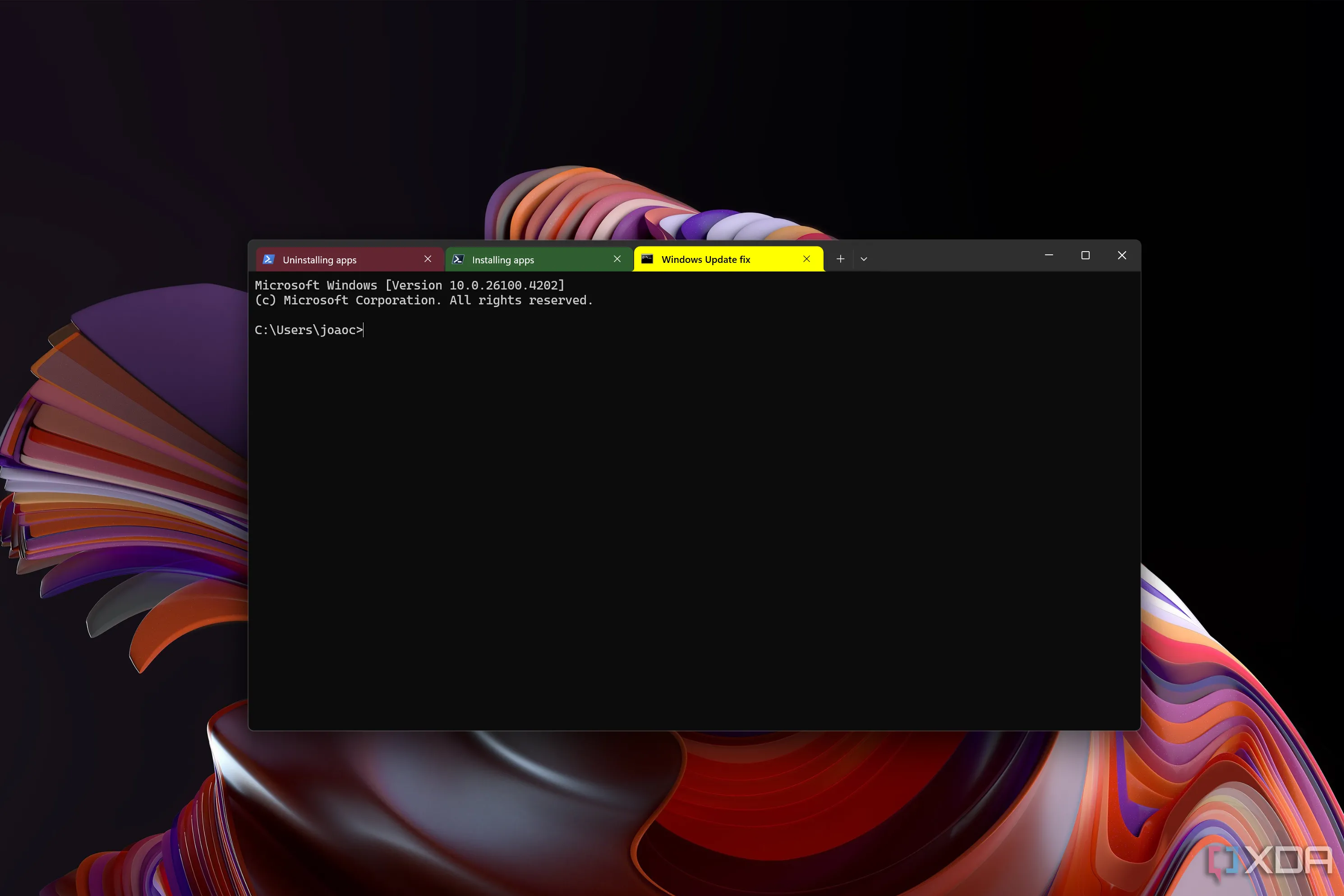 Giao diện Windows Terminal với các tab được đổi tên và tô màu khác nhau giúp dễ dàng quản lý