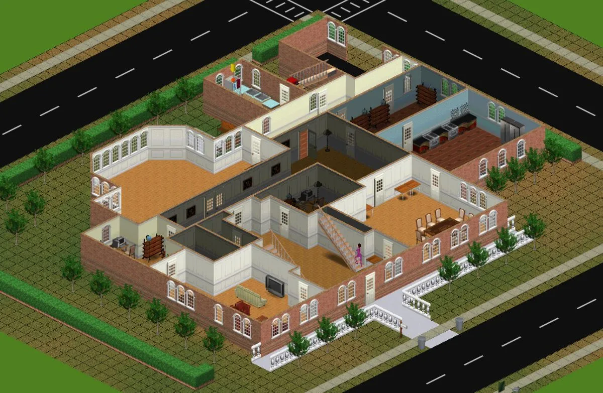 Giao diện xây dựng và tương tác nhân vật trong game The Sims phiên bản đầu tiên