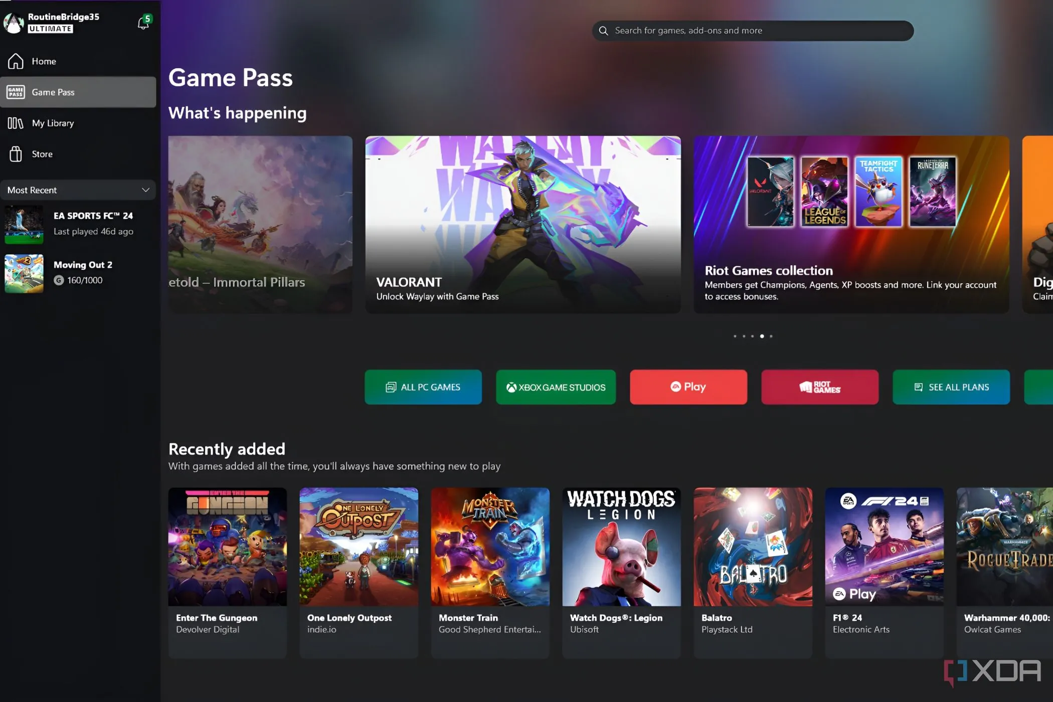 Giao diện Xbox Game Pass Ultimate trên máy tính, minh họa cho trải nghiệm game tốt hơn sau thời UWP