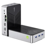 GMKtec Mini PC đặt trên bàn làm việc hiện đại, minh họa cho thiết bị máy tính nhỏ gọn và hiệu suất cao.
