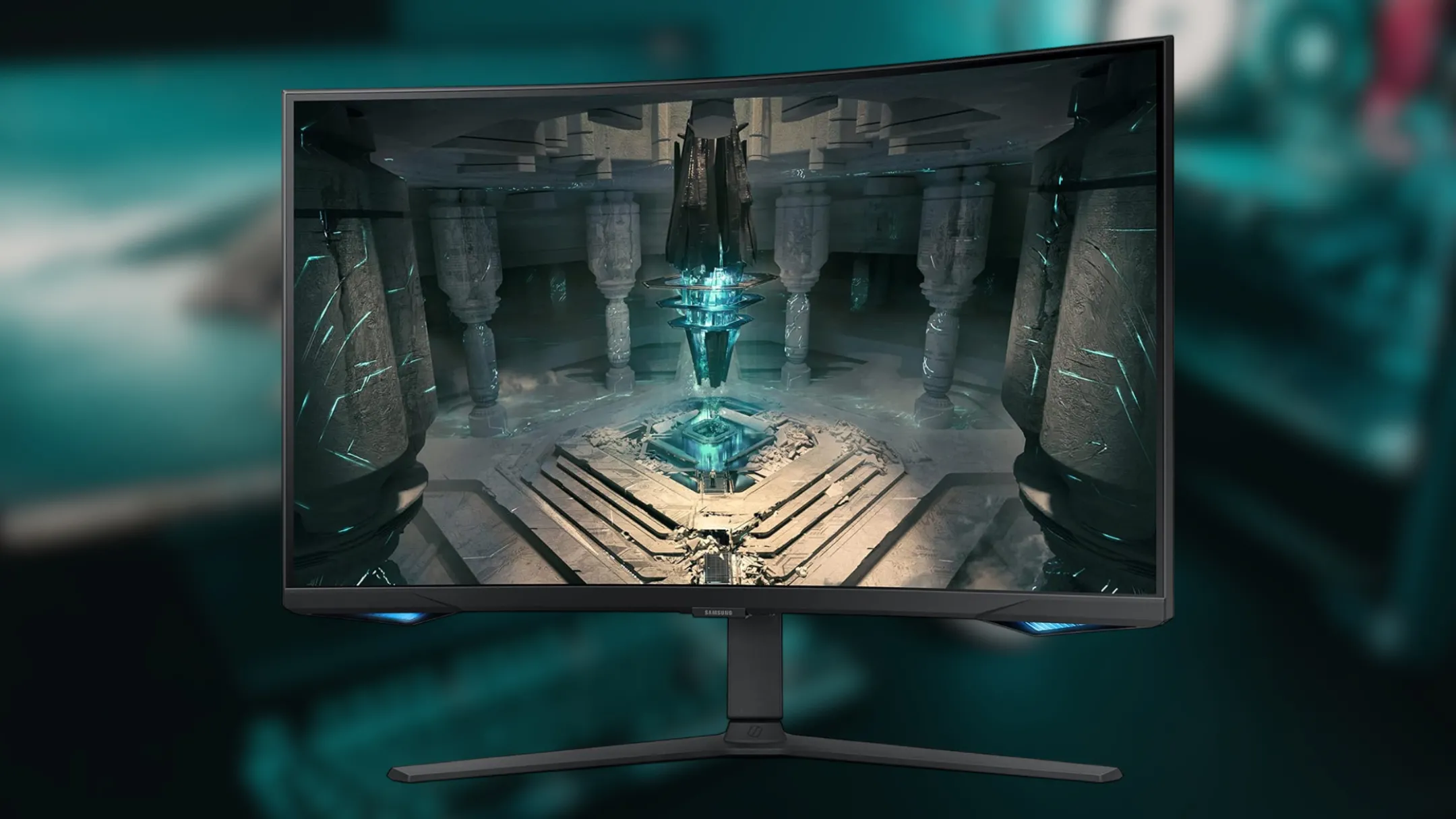 Góc nhìn cận cảnh màn hình Samsung Odyssey G65B 32 inch thể hiện độ cong 1000R