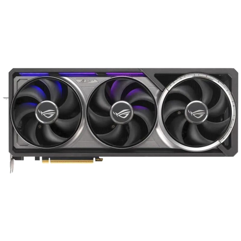 Góc nhìn chi tiết mặt sau của ASUS ROG Astral RTX 5080 OC, cho thấy quạt tản nhiệt bổ sung.