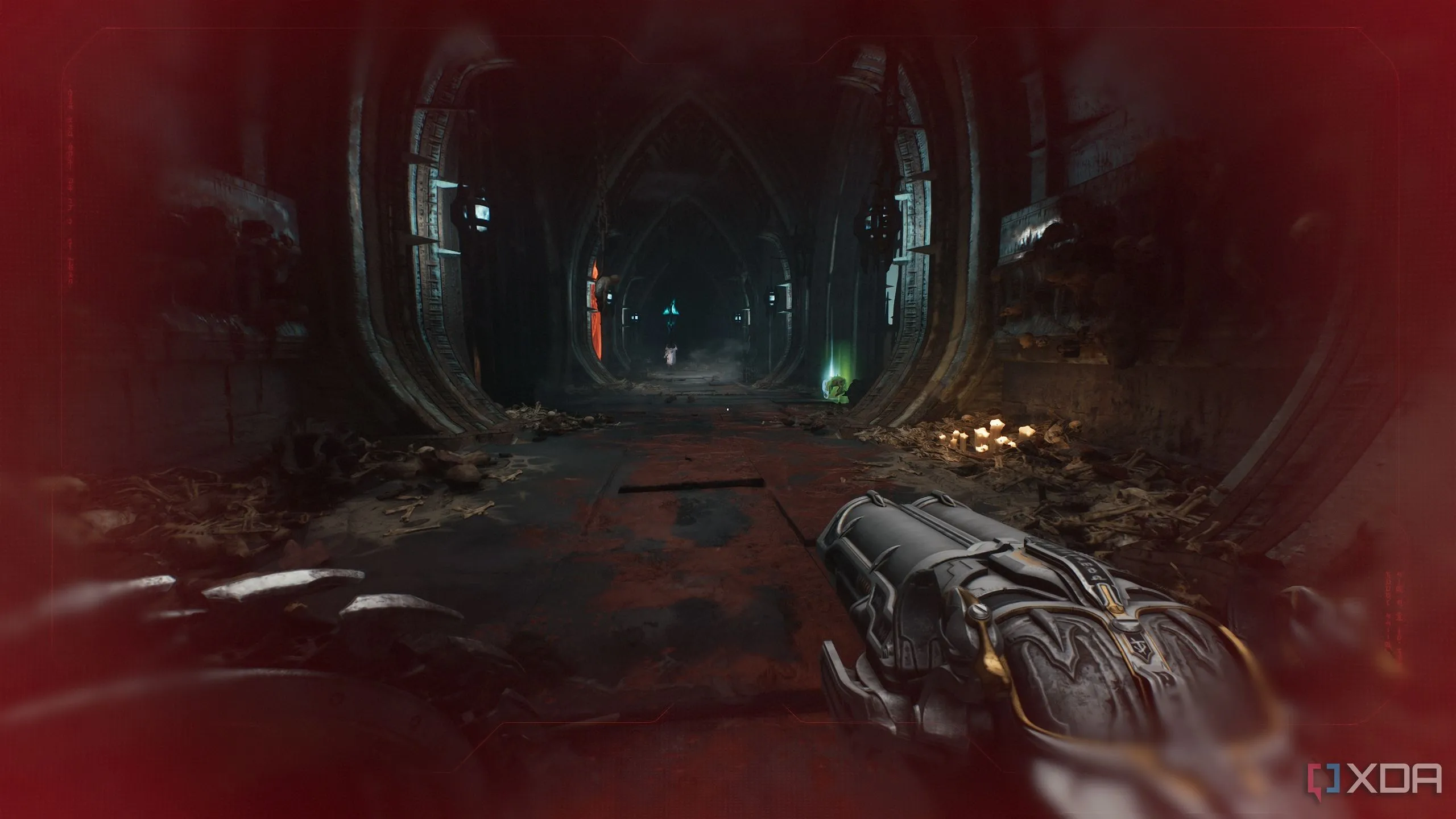 Hành lang hẹp và dài trong Chương 19 Doom: The Dark Ages với quỷ Whiplash