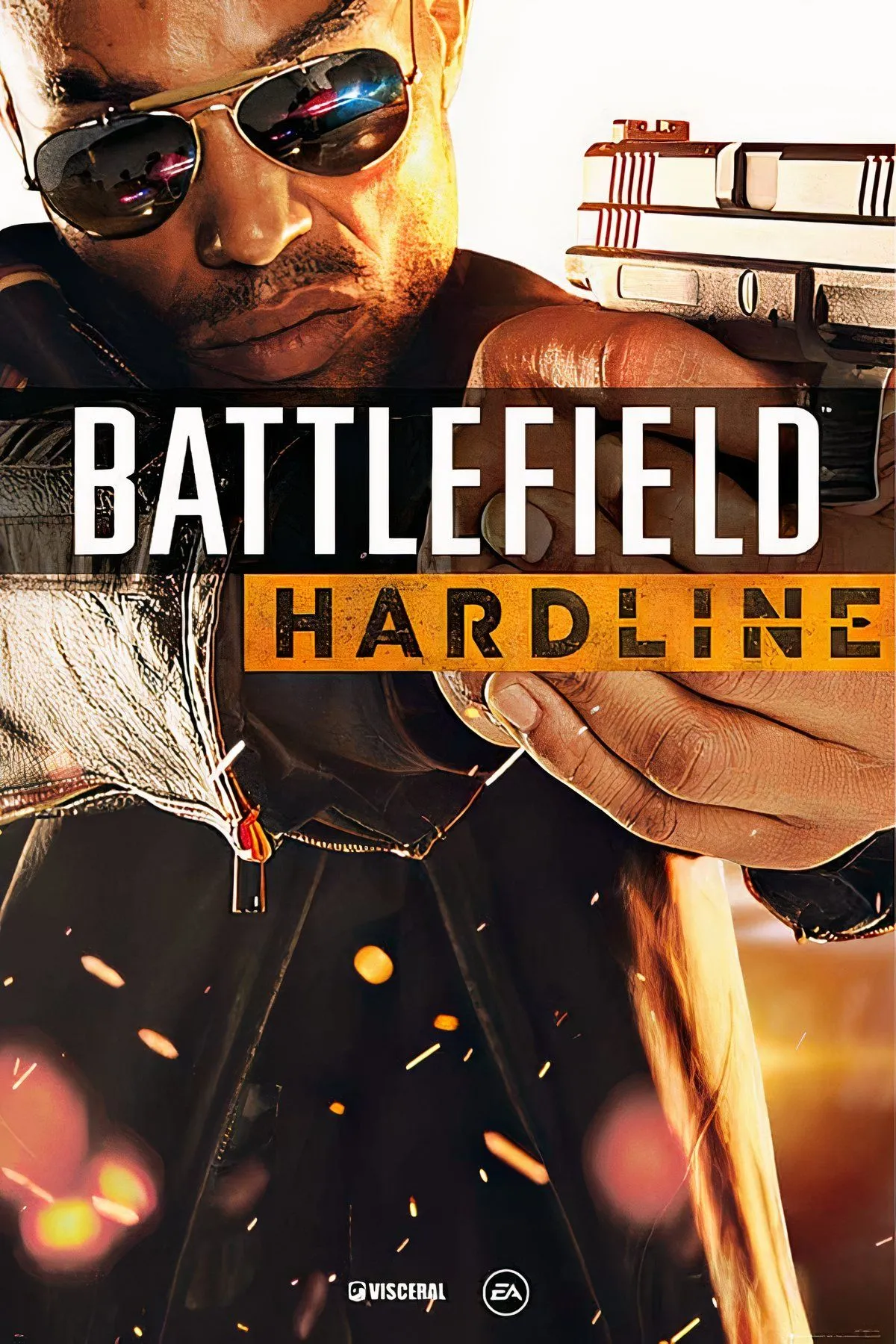 Hình ảnh bìa game Battlefield Hardline, thể hiện chủ đề cảnh sát và tội phạm khác biệt so với các phiên bản truyền thống.