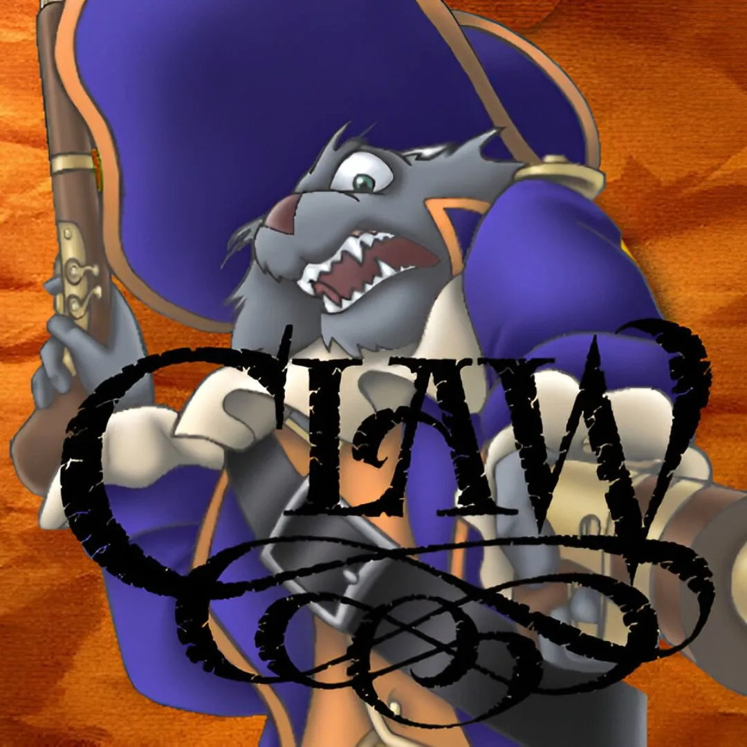 Hình ảnh bìa game Captain Claw huyền thoại với thuyền trưởng mèo cầm kiếm