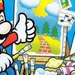 Hình ảnh bìa game Mario Paint trên hệ máy SNES với logo và biểu tượng chuột