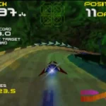 Hình ảnh gameplay của game đua xe Wipeout 64 trên Nintendo 64 với các phi thuyền tương lai