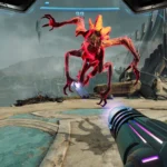 Hình ảnh gameplay tựa game Metroid Prime 4: Beyond trên Nintendo Switch 2 với Samus Aran khám phá hành tinh Viewros