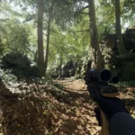 Hình ảnh gameplay tuyệt đẹp về mặt trăng Endor trong Star Wars Battlefront 2 (EA), thể hiện rừng cây rậm rạp và căn cứ Đế Chế.