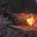 Hình ảnh Magma Wyrm trong Elden Ring đang di chuyển trong dung nham