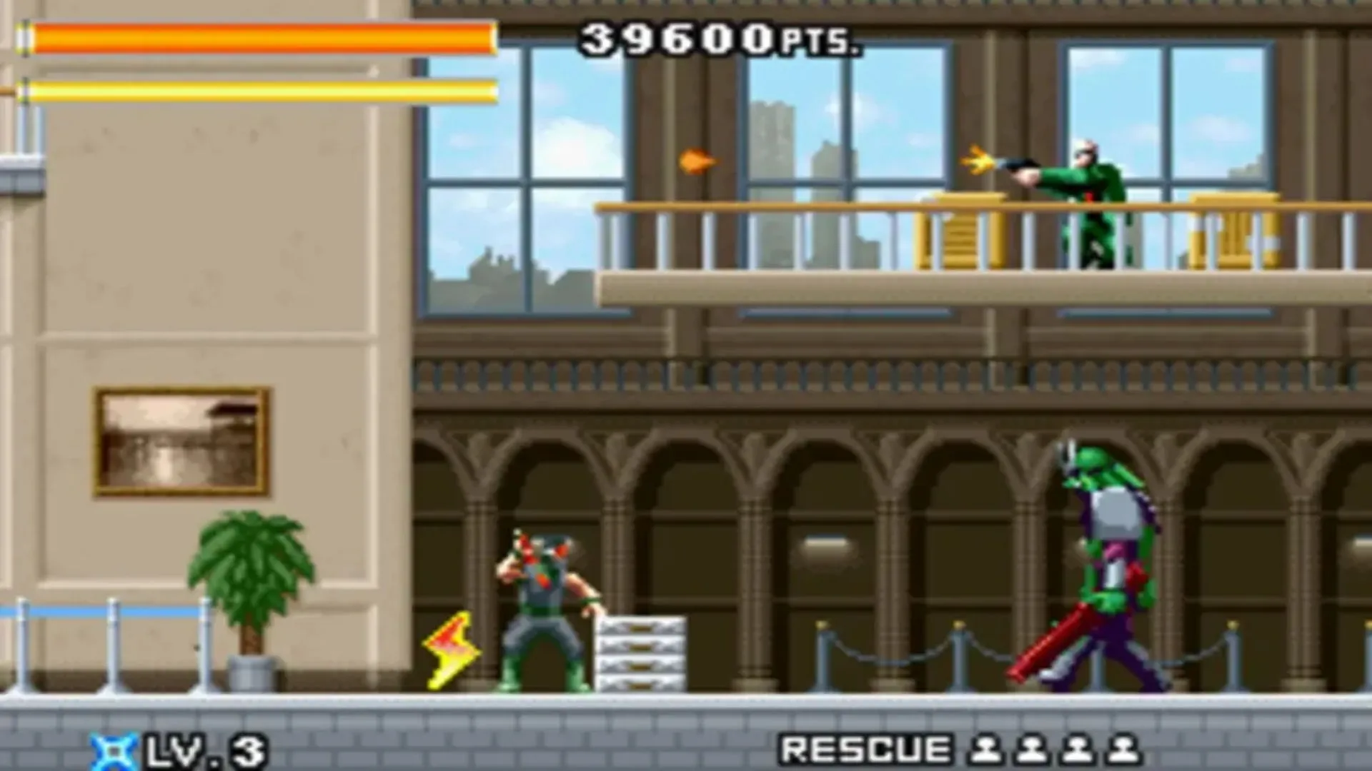 Hình ảnh màn hình game Ninja Five-O trên GBA với nhân vật Joe đang chiến đấu