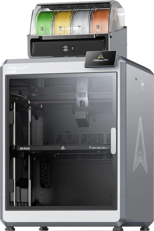 Hình ảnh máy in 3D Creality K2 Plus Combo trong suốt, minh họa công nghệ in 3D hiện đại để tạo phụ kiện bàn làm việc