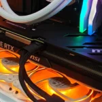 Hình ảnh minh họa card đồ họa MSI GeForce RTX 4070 Ti Super Ventus 3X được lắp đặt trong thùng máy tính PC.