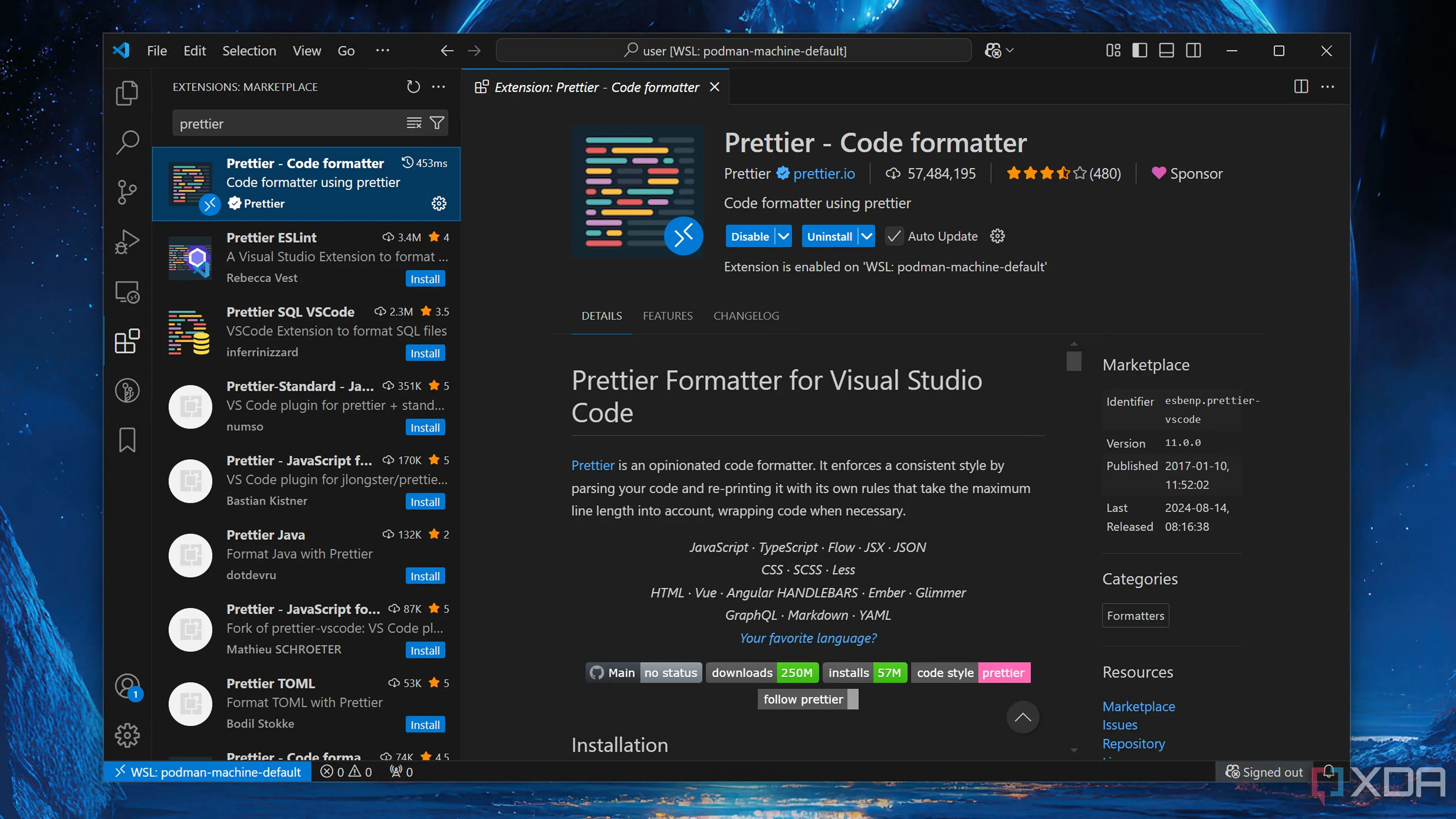 Hình ảnh minh họa tiện ích Prettier giúp định dạng mã nguồn trong Visual Studio Code