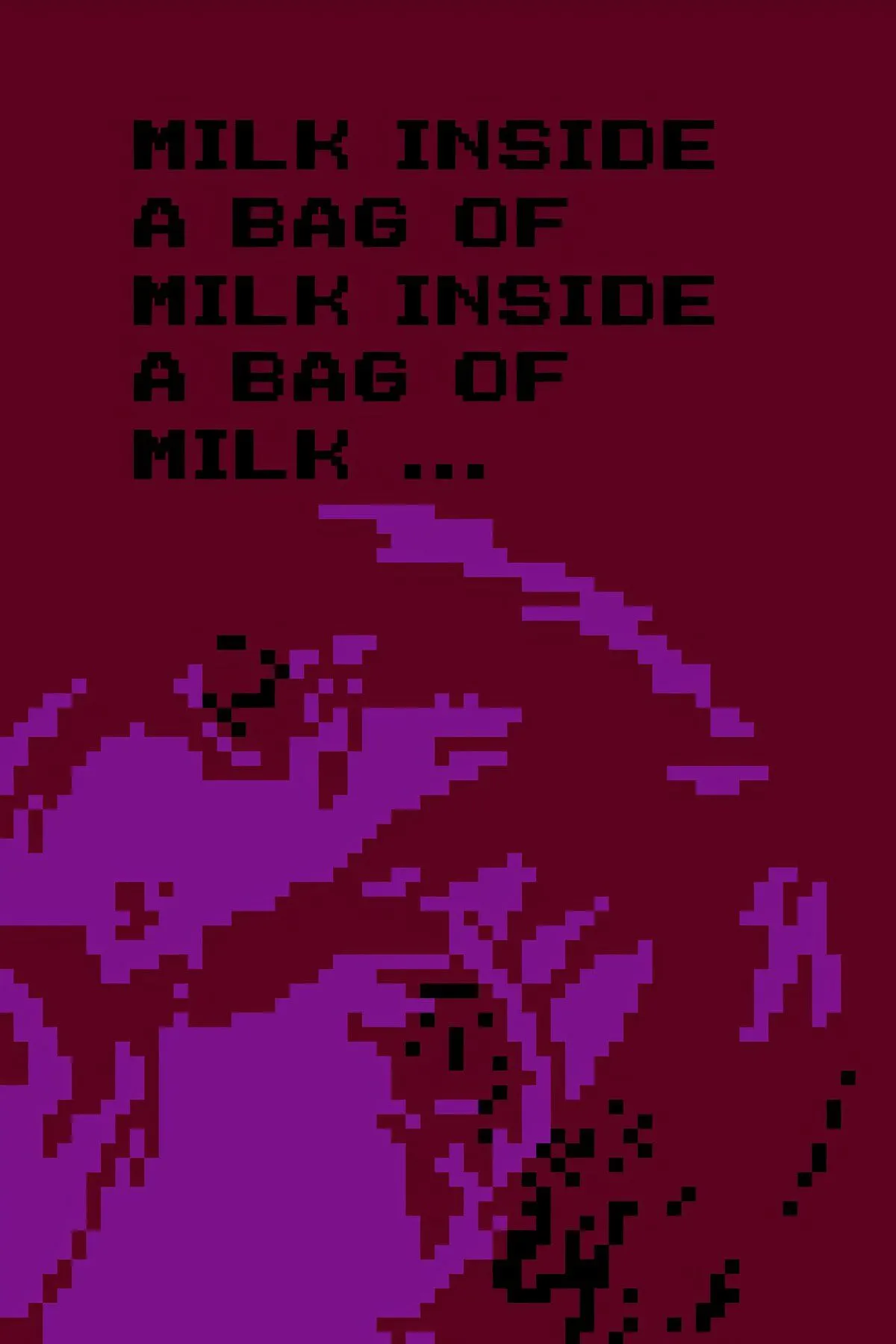 Hình ảnh minh họa từ visual novel Milk Inside a Bag of Milk Inside a Bag of Milk, với đồ họa pixel đen trắng đặc trưng, thể hiện nhân vật chính trong một khung cảnh đơn giản nhưng đầy ẩn ý.