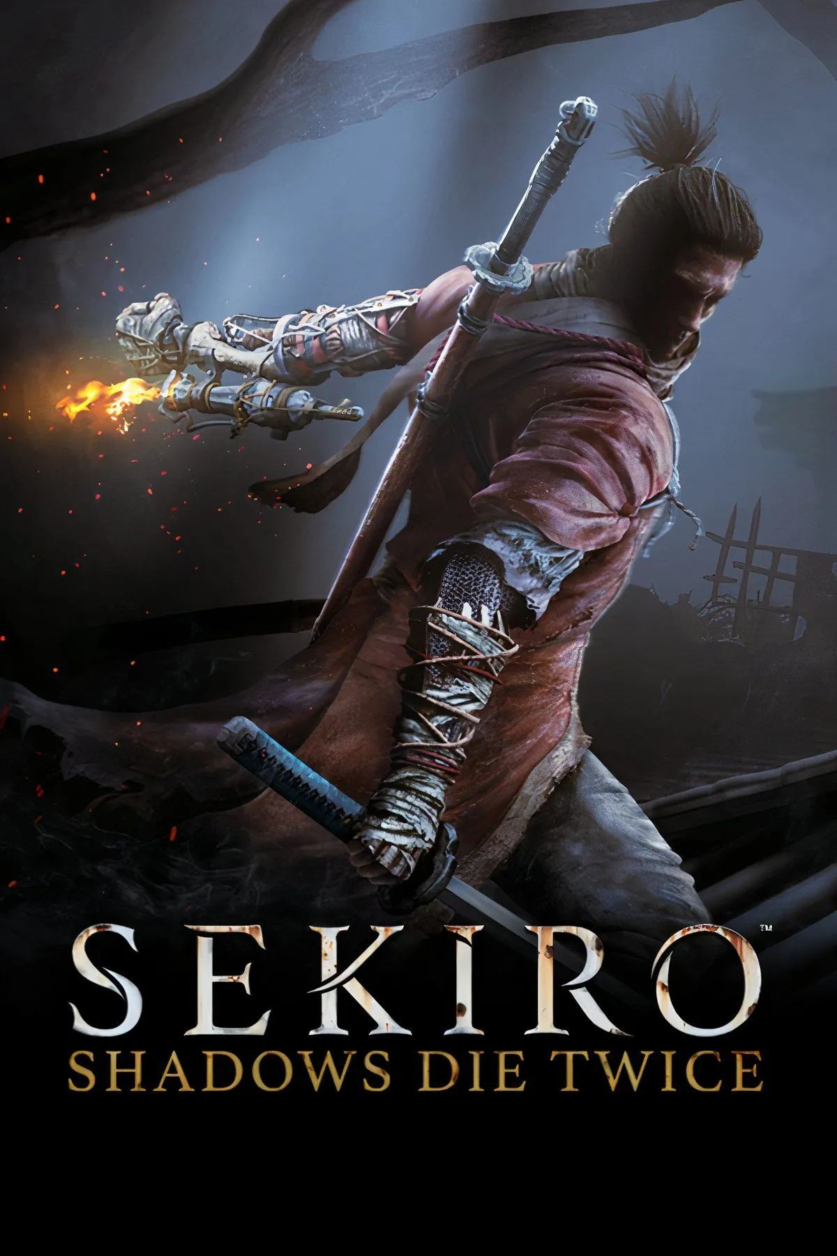 Hình ảnh nhân vật chính của game Sekiro: Shadows Die Twice, &quot;con sói một tay&quot;, đang cầm kiếm và nhìn về phía xa.
