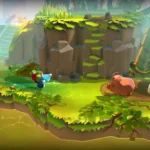 Hình ảnh nhân vật chính giải đố trong game The Last Campfire, bên cạnh một chú heo