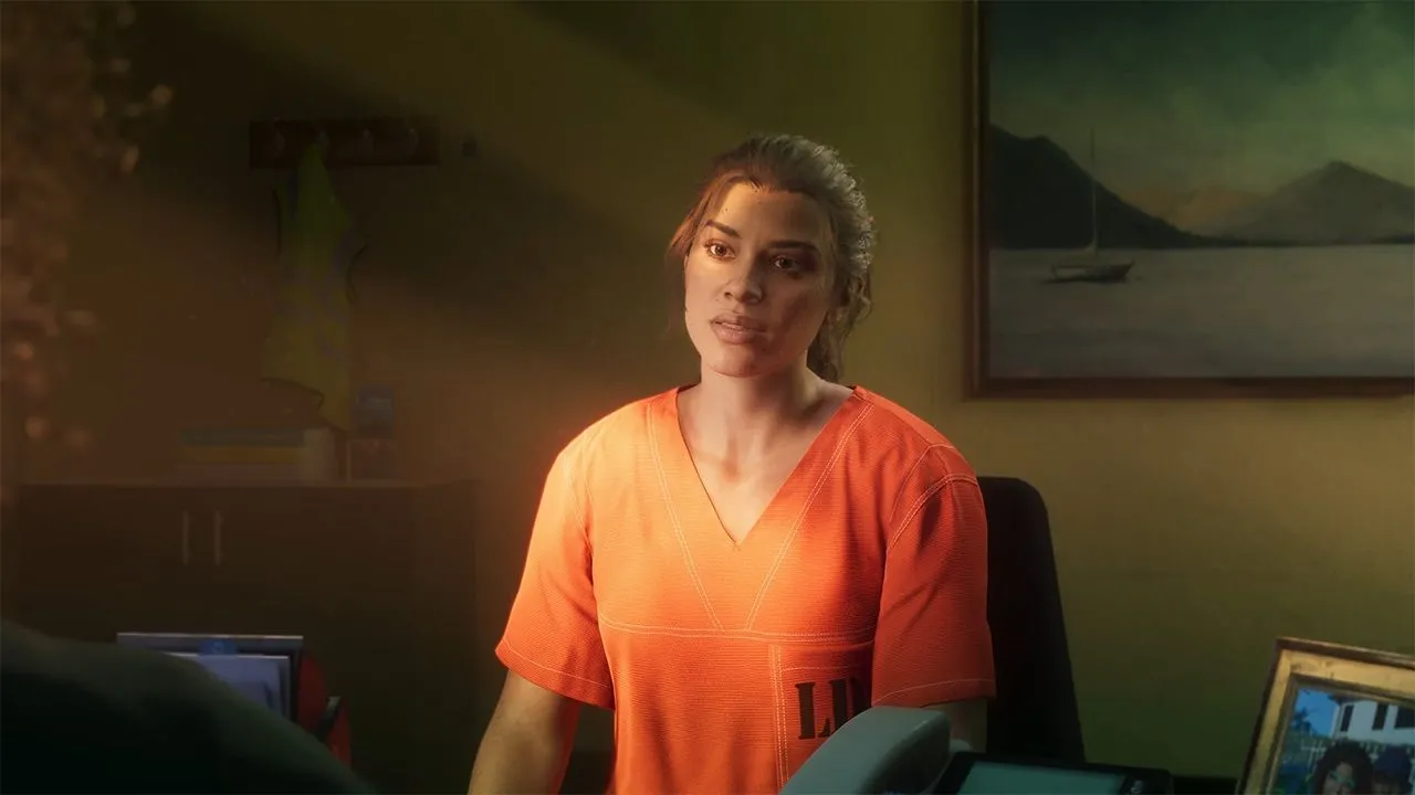 Hình ảnh nhân vật nữ trong bộ đồ tù nhân từ game Grand Theft Auto VI, minh họa đồ họa ấn tượng trên các console thế hệ mới như PS5 và Xbox Series X.