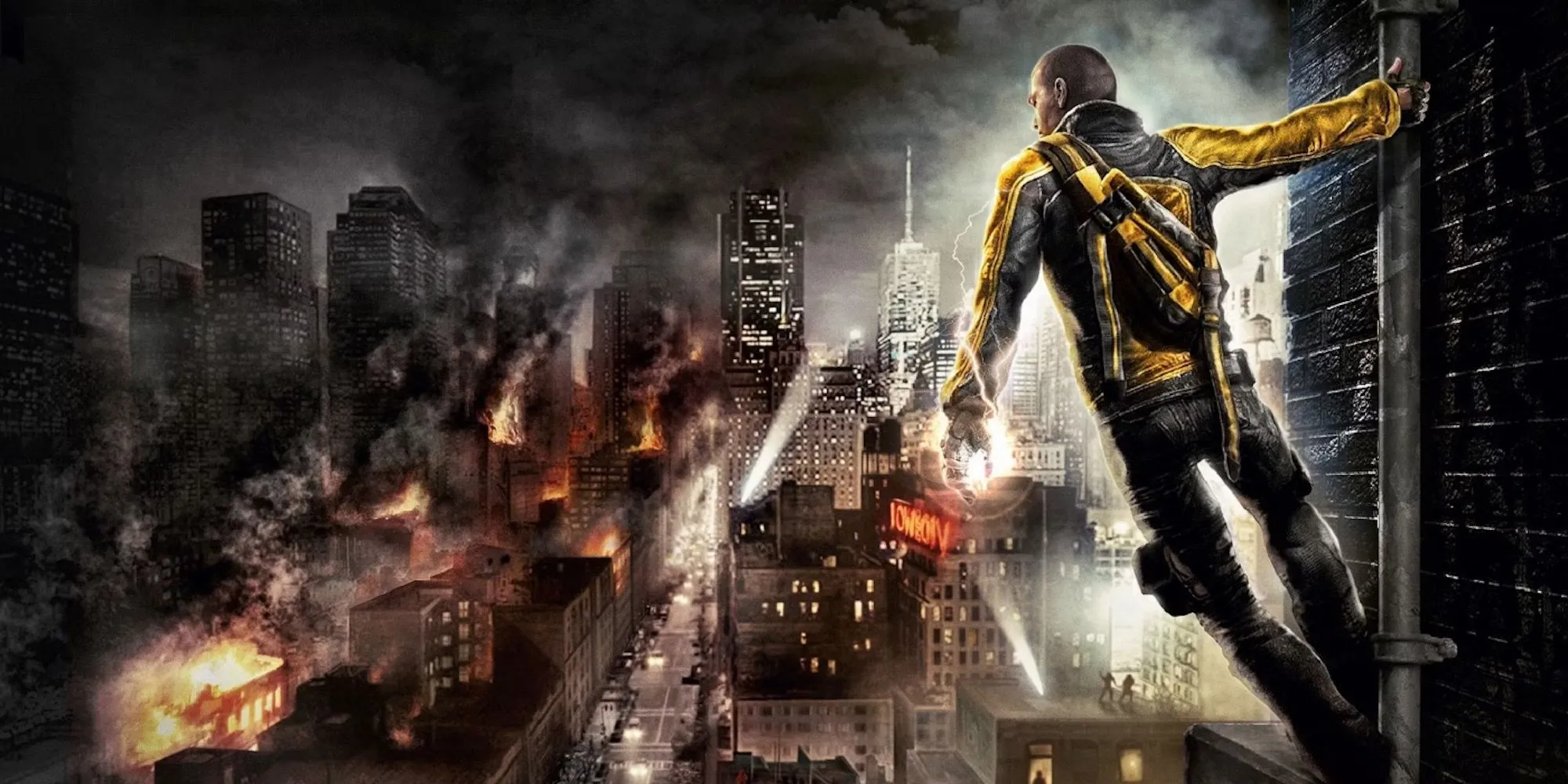Hình ảnh quảng bá (promo art) của Cole MacGrath trong tựa game Infamous.
