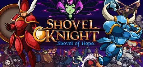 Hình ảnh quảng cáo game Shovel Knight trên nền tảng Steam, thể hiện phong cách 8-bit cổ điển.