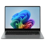 Hình ảnh render của laptop Samsung Galaxy Book 5 Pro mở ra, nhìn từ mặt trước, thể hiện thiết kế màn hình AMOLED và bàn phím.