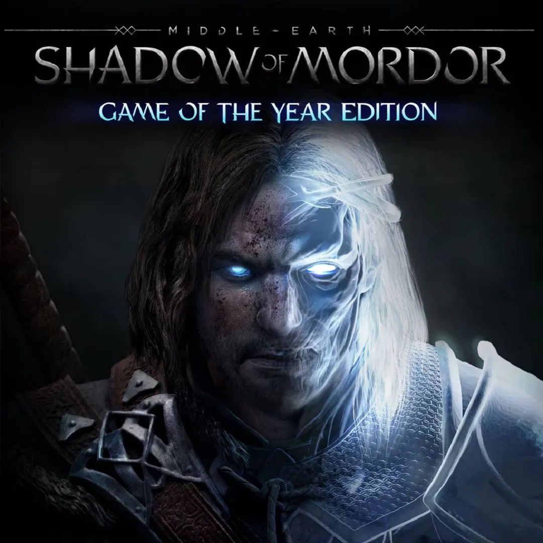Hình ảnh sản phẩm game Middle-earth: Shadow of Mordor, với một chiến binh cầm kiếm và cung, bối cảnh đen tối của Mordor.