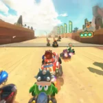 Hình ảnh screenshot từ Nintendo Direct giới thiệu game Mario Kart World trên Switch 2, cho thấy nhiều tay đua đang tranh tài trên đường đua sắc nét.