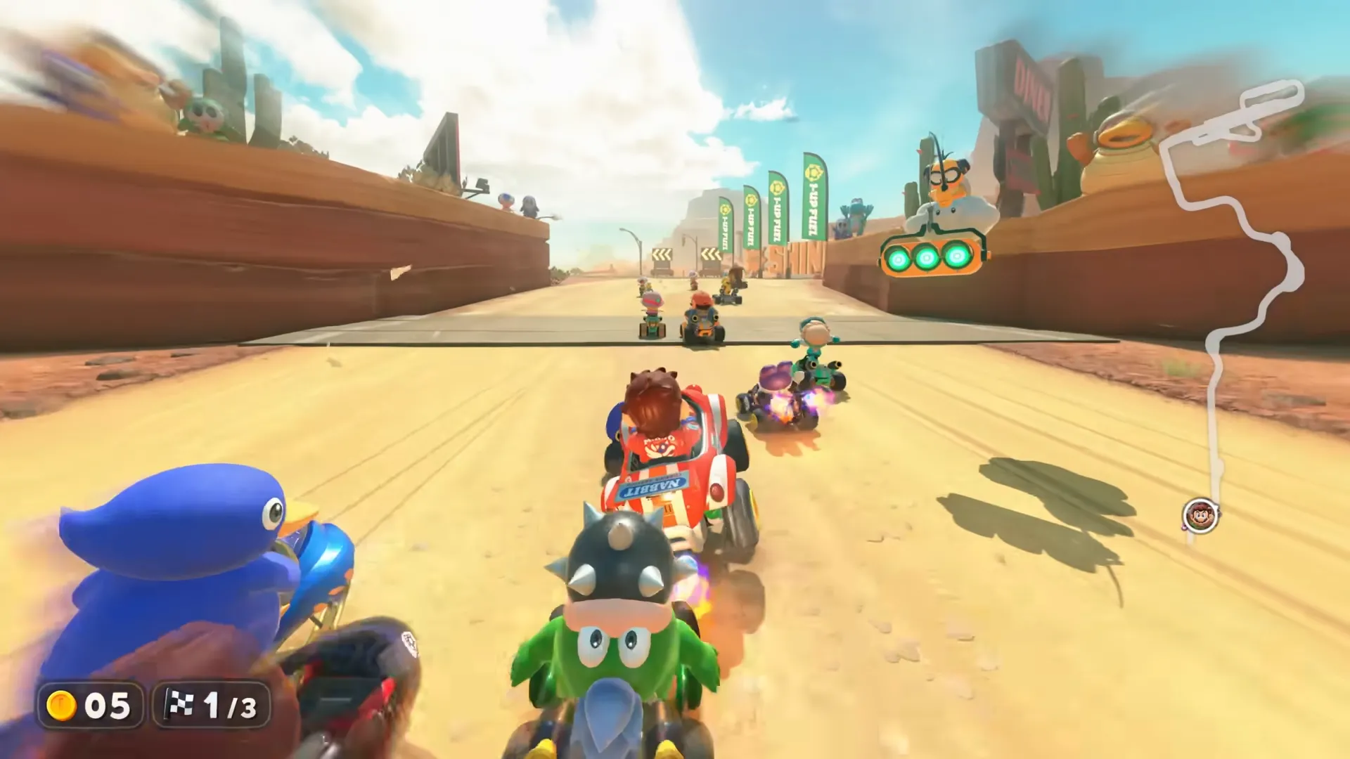 Hình ảnh screenshot từ Nintendo Direct giới thiệu game Mario Kart World trên Switch 2, cho thấy nhiều tay đua đang tranh tài trên đường đua sắc nét.
