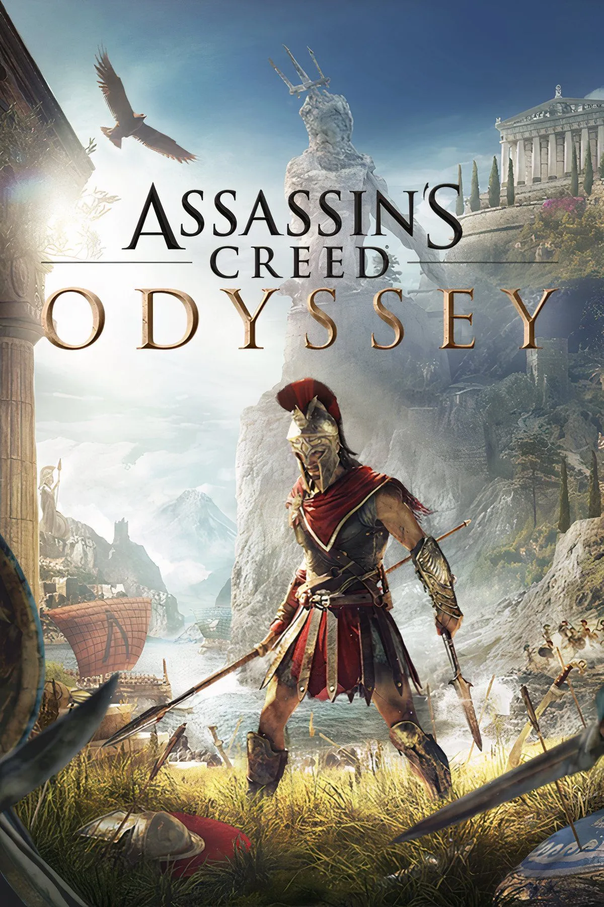 Kassandra đứng trên một vách đá nhìn ra cảnh quan hùng vĩ của Hy Lạp cổ đại trong Assassin's Creed Odyssey