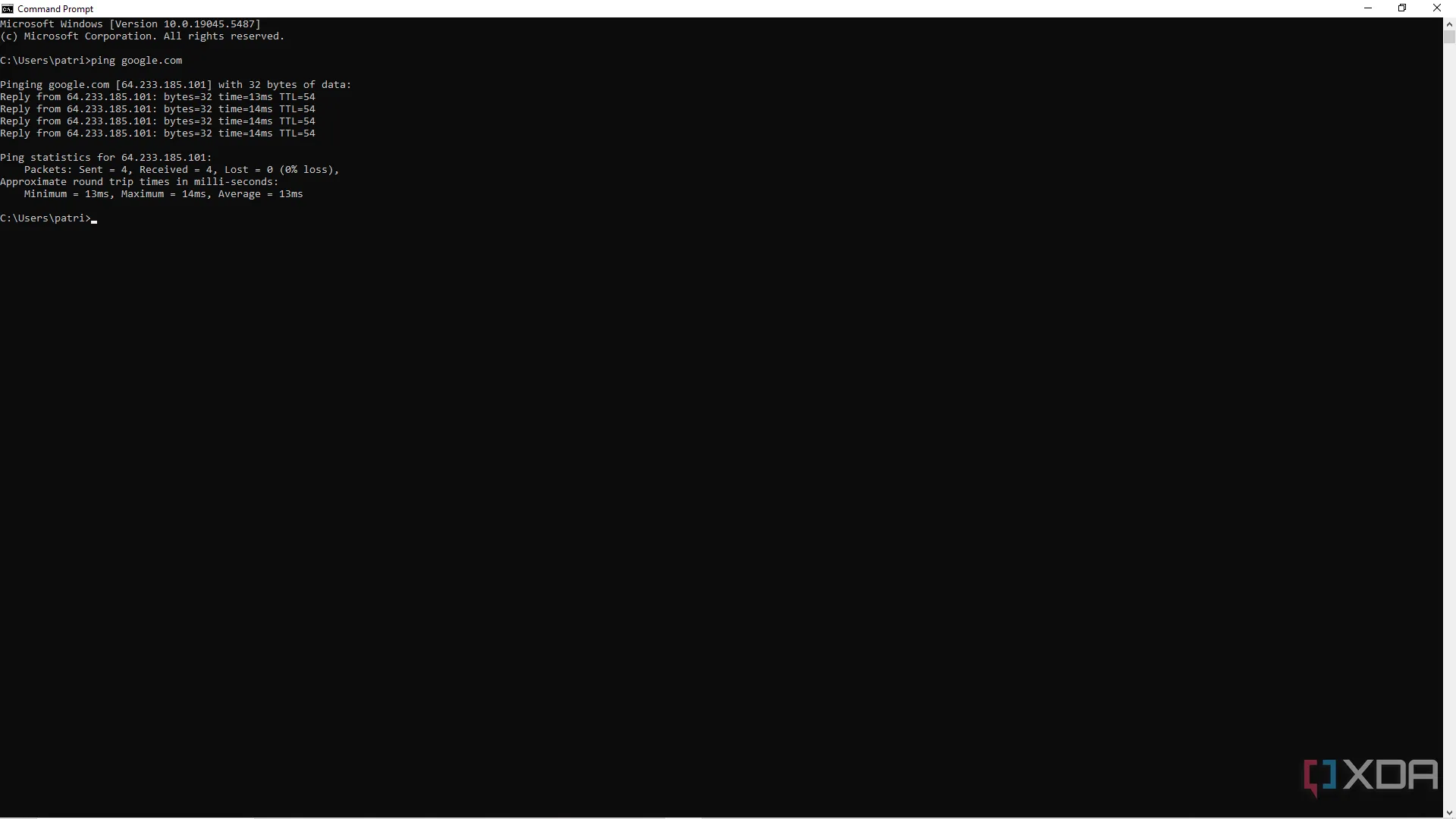 Kiểm tra kết nối tới google.com bằng lệnh ping trên Command Prompt