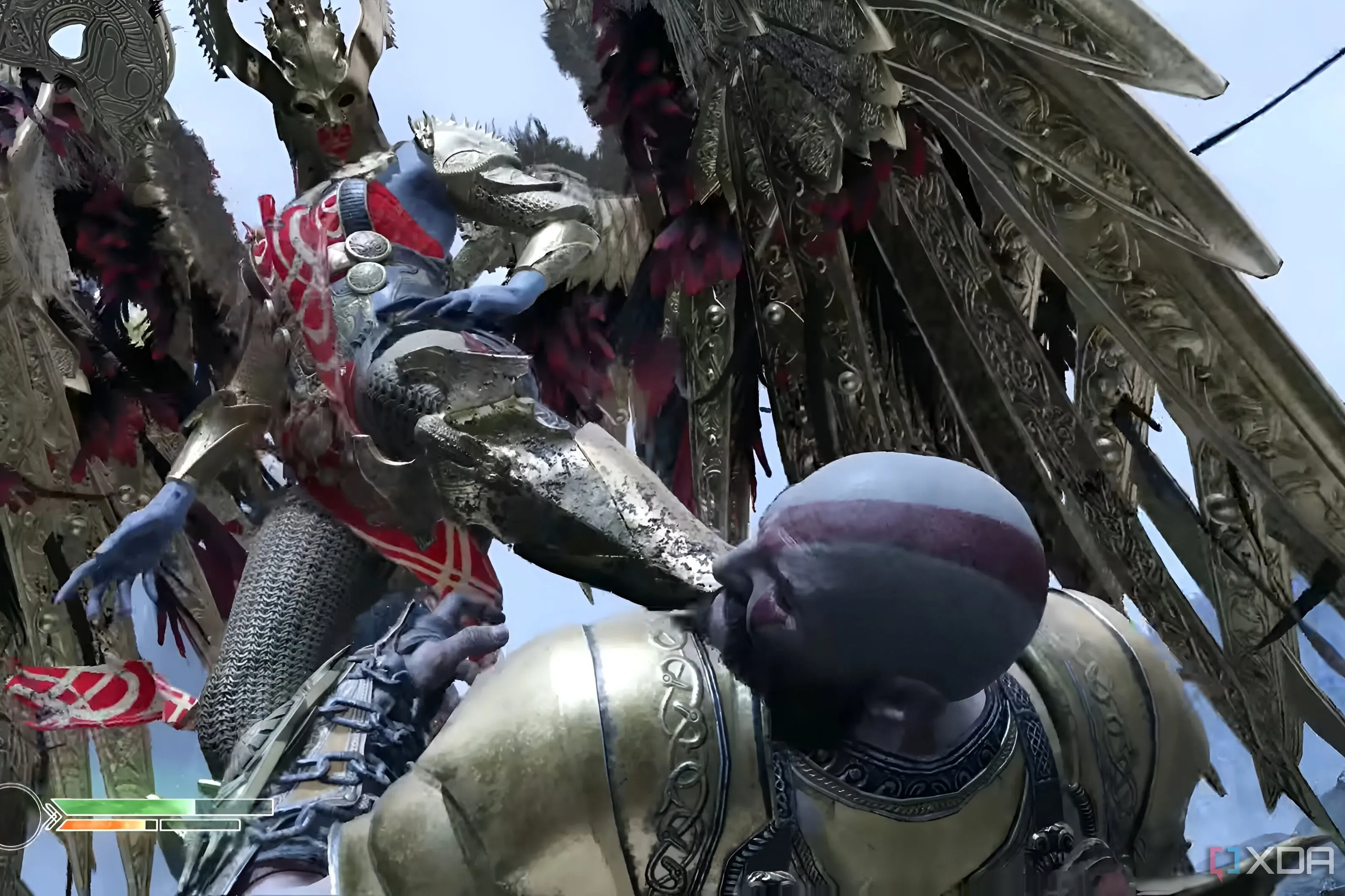 Kratos đối mặt với Sigrun, Nữ hoàng Valkyrie, trong God of War (2018), một trận đấu tùy chọn nhưng là thử thách đỉnh cao.