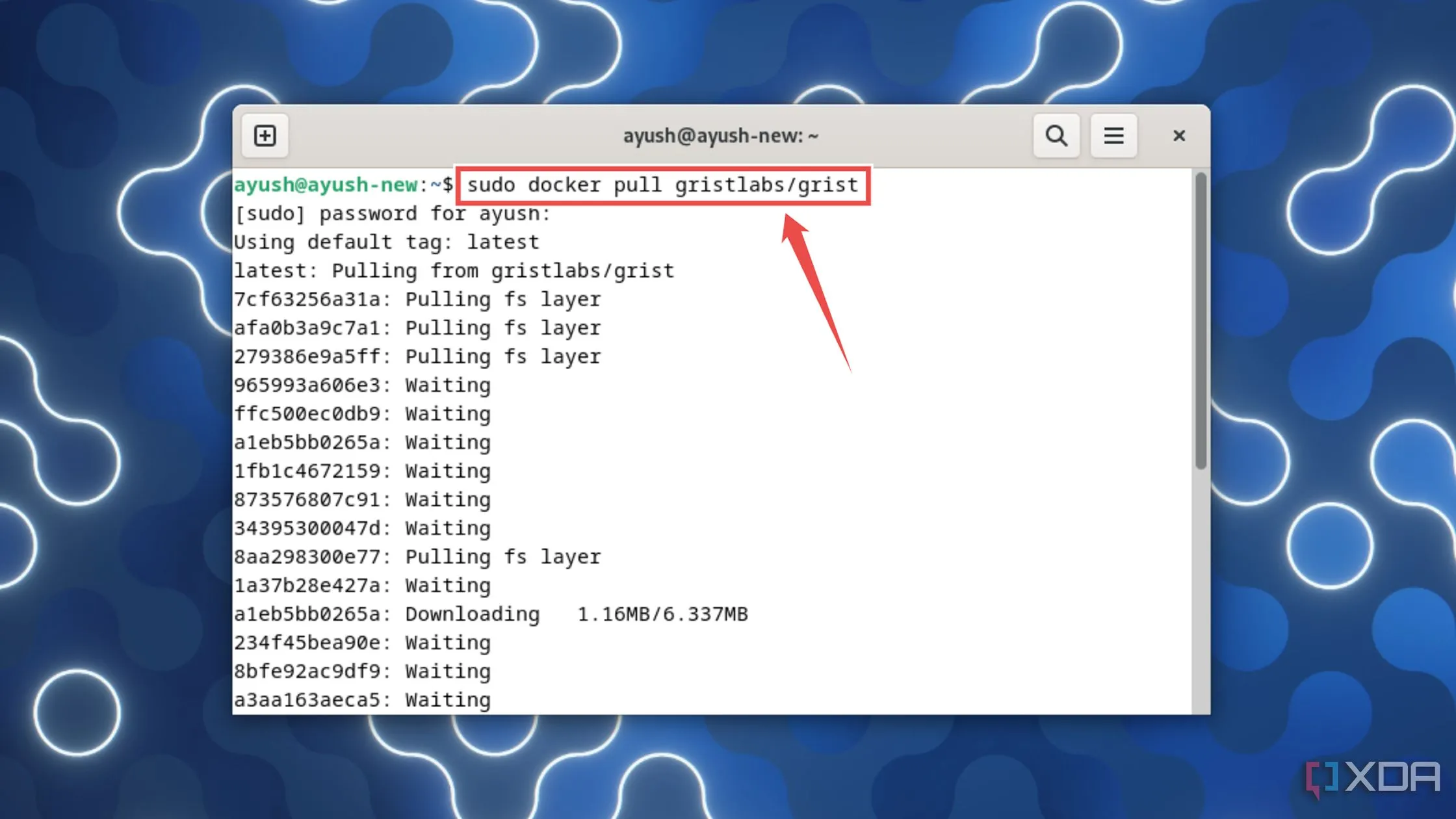 Lệnh kéo (pull) image Grist từ Docker Hub