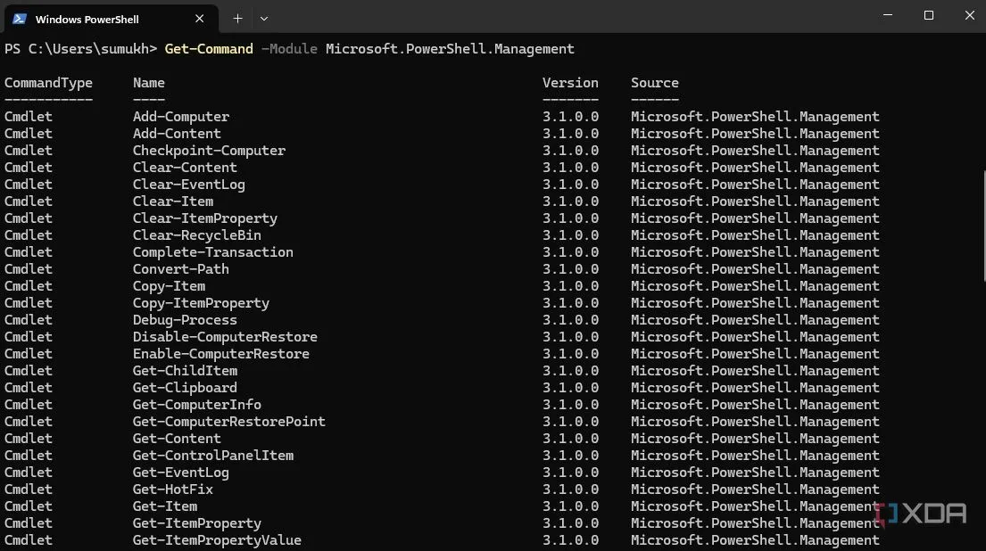 Liệt kê các lệnh có sẵn trong cửa sổ PowerShell với lệnh Get-Command