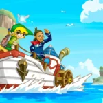 Link và Linebeck trong The Legend of Zelda Phantom Hourglass đang chuẩn bị khởi hành trên con tàu của Linebeck