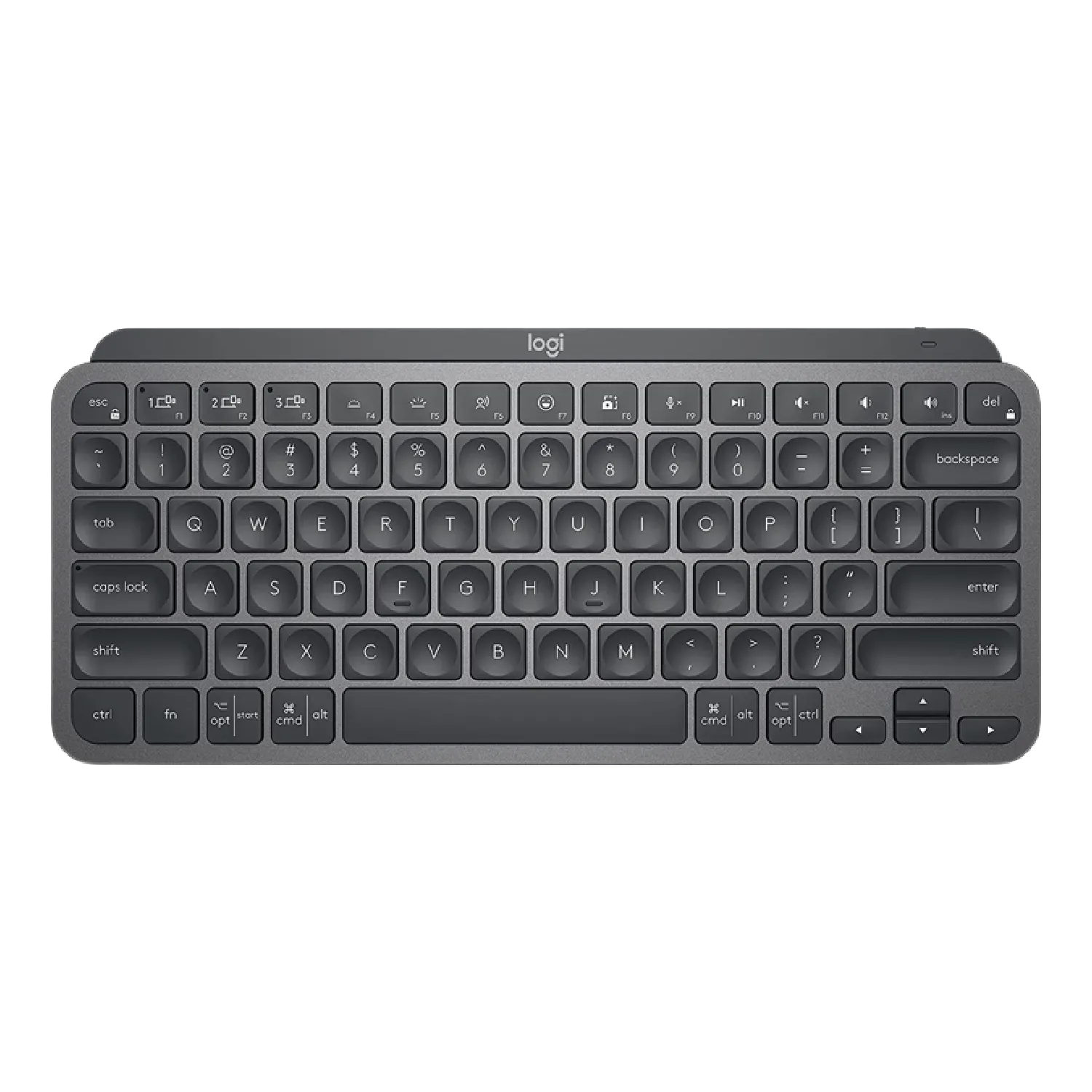 Logitech MX Keys Mini với thiết kế nhỏ gọn, sang trọng và tông màu graphite.