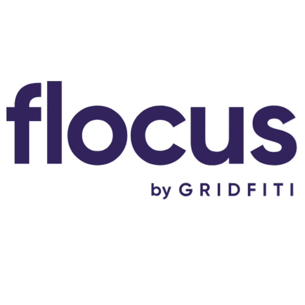 Logo Flocus với tên thương hiệu được viết cách điệu, nền màu xanh ngọc, thể hiện sự tập trung.
