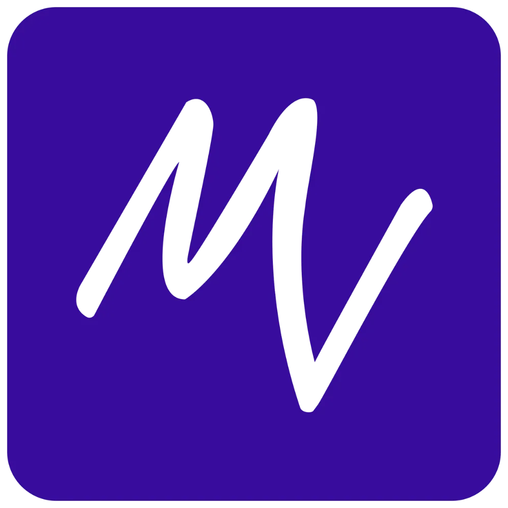 Logo Meavana với tên thương hiệu màu trắng trên nền màu hồng tím, thiết kế tối giản.