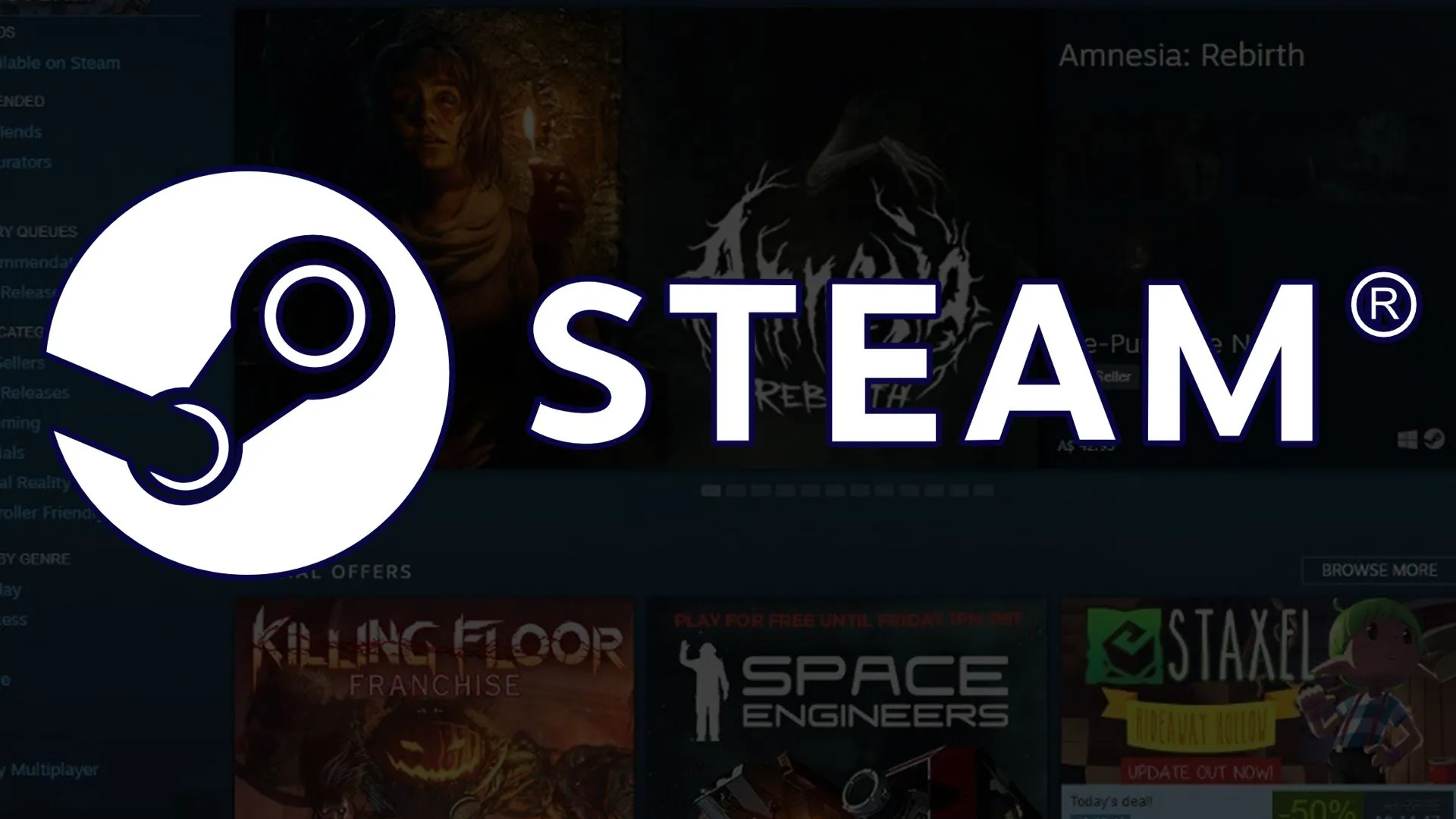 Logo Steam và giao diện chính đang chạy trên hệ điều hành Linux, minh họa việc chơi game Windows dễ dàng hơn nhờ Proton.