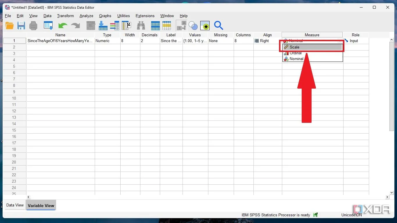 Lựa chọn kiểu đo lường Scale cho biến trong SPSS