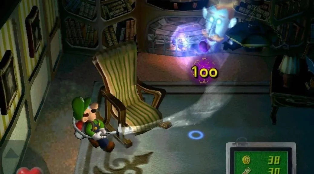 Luigi đang khám phá biệt thự ma quái trong game Luigi's Mansion trên Raspberry Pi